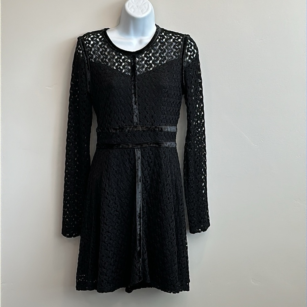 Target Black Lace Velvet Trim Long Sleeve Cocktail Dress Goth Balletcore Small